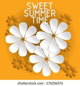 summer time is my love. spring fresh. paper small white flowers. for poster. background colorful. vector illustration