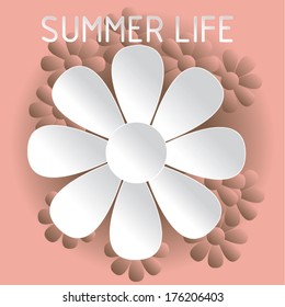 summer time is my love. spring fresh. paper small white flowers. for poster. background colorful. vector illustration