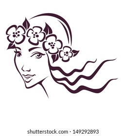 summer time and nature of beauty, vector image of girl face