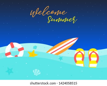 Summer time, Night Summer beach poster vector illustration