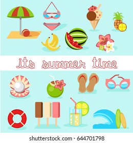 Summer Time Objects Set Ice Cream Stock Vector (Royalty Free) 644701798 ...