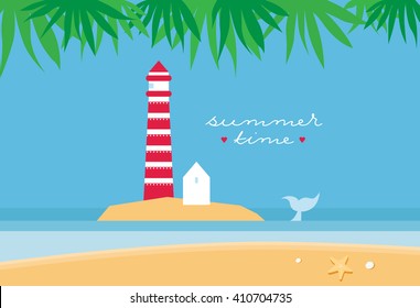 Summer time on the island with lighthouse