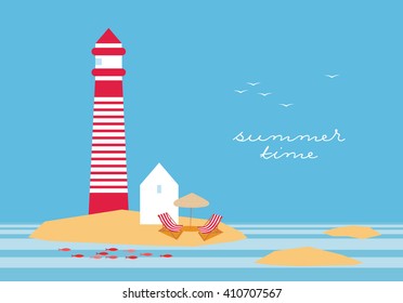 Summer time on the island with lighthouse