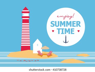 Summer time on the island with lighthouse