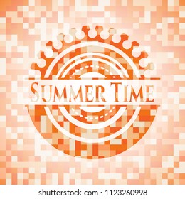 Summer Time orange mosaic emblem with background