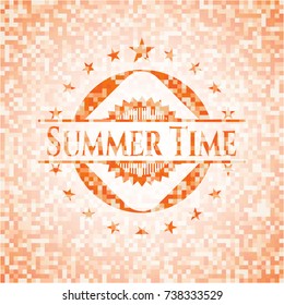 Summer Time orange mosaic emblem with background