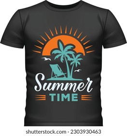 Summer Time Outdoor Sea Beach Palm tree Sigall Relax Chill T-Shirt  Design
