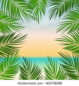 Summer Time Palm Leaf Seaside Vector Background Illustration EPS10