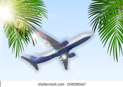 Summer Time Palm Leaf with Sun Burnst on Transparent Vector Background Illustration EPS10