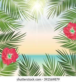 Summer Time Palm Leaf Vector Background Illustration EPS10