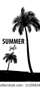 Summer time palm tree banner poster. Vertical vector illustration background. Simple silhouette.