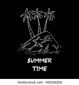 Summer time with palm tree. Hand drawing illustration.