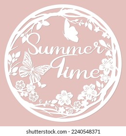 Diseño de corte de papel de verano. Flores y mariposas. Fondo de corte de papel, ilustración vectorial, plantilla de papel. 
