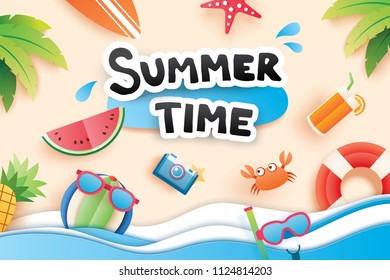 Summer Time Paper Cut Symbol Icon Stock Vector (Royalty Free ...