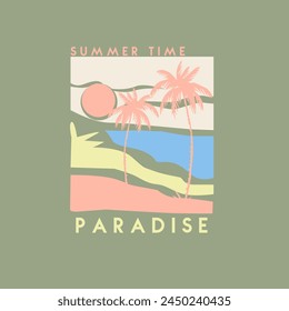 Summer Time Paradise sunset palm tree beach poster t shirt design