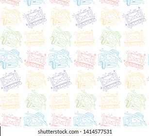 Summer time. Pattern.Doodle.Fun gadgets rest in summer clothes. 