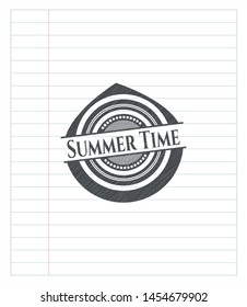 Summer Time pencil strokes emblem. Vector Illustration. Detailed.