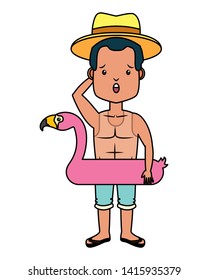 summer time people  man wear flamingo float vector illustration