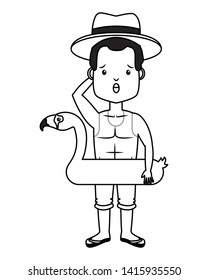 summer time people  man wear flamingo float vector illustration