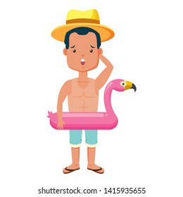 summer time people  man wear flamingo float vector illustration