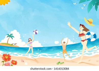Verano, gente jugando en el doodle de la playa