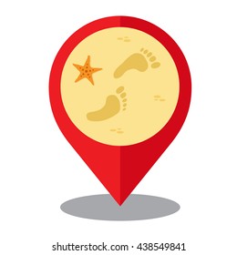 Summer time pin mark. Vacation icon and beach concept. Vector illustration