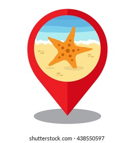 Summer time pin mark. Vacation icon and beach concept. Vector illustration