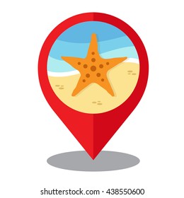 Summer time pin mark. Vacation icon and beach concept. Vector illustration