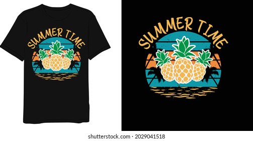 Summer Time Pineapple Vintage T-shirt Design Template.