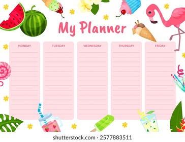 Summer Time Planner Design with Bright Object Vector Template