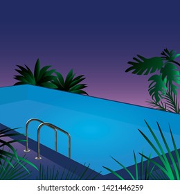 Summer time - pool and tropical plants vector