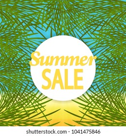 Summer Time poster. summer background with palm and frame