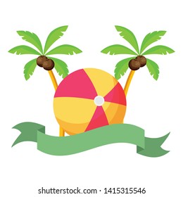 summer time poster beachball palms vector illustration