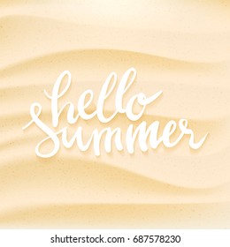 Summer time poster with calligraphic lettering on the sand