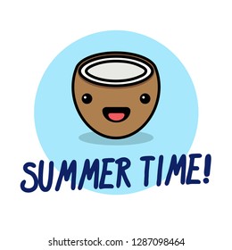 Summer Time Poster with Cute Coconut Illustration