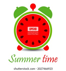 Summer time poster design with watermelon, vector cartoon on white background