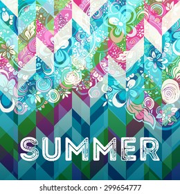 Summer time poster doodle hand drawn element and geometric abstract background. Vector illustration