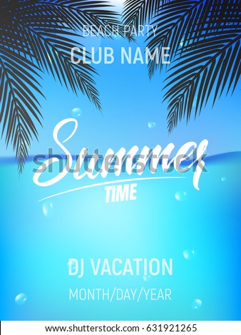 Summer time poster. Summer illustration with palms and ocean