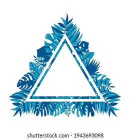 Summer time poster, summer mood. Frame for text on a background of tropical leaves. Trendy vector illustration.
