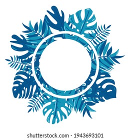 Summer time poster, summer mood. Frame for text on a background of tropical leaves. Trendy vector illustration.