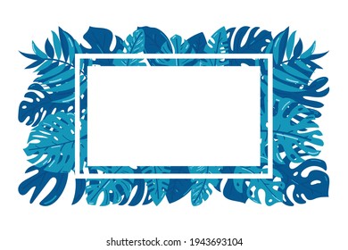 Summer time poster, summer mood. Frame for text on a background of tropical leaves. Trendy vector illustration.