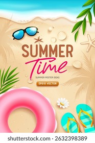 Summer time poster, on sand beach background, Vector illustration