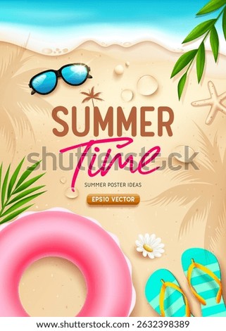 Summer time poster, on sand beach background, Vector illustration