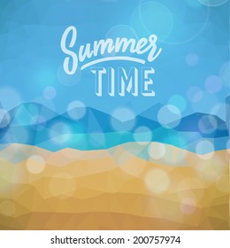 Summer time. Poster on tropical beach background. Vector eps10.