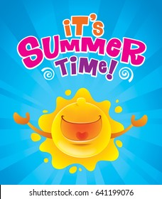 É hora de Verão! Cartaz de verão com fundo de listras retrô.
