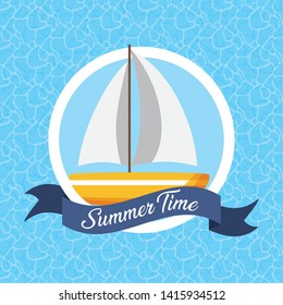 summer time poster sailing boat pool background vector illustration