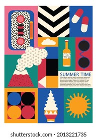 summer time poster,flayer, full color,psychedelic, 70s,80s