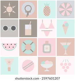 Summer time print pattern background holiday vacation objects vector illustration	