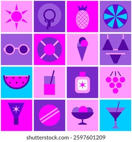 Summer time print pattern background holiday vacation objects vector illustration	