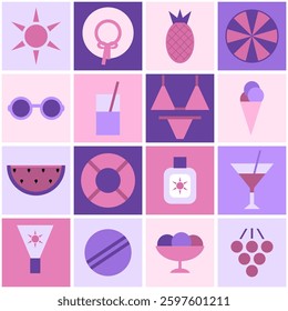 Summer time print pattern background holiday vacation objects vector illustration	